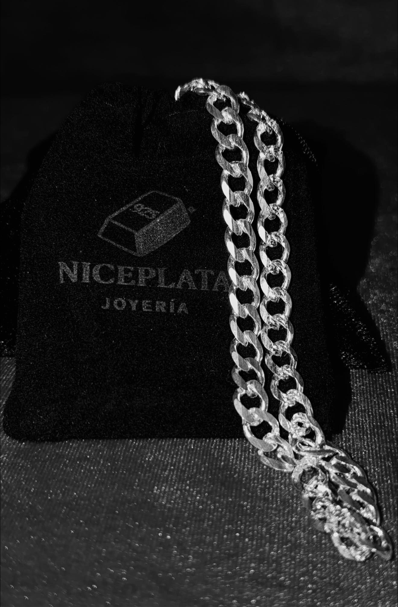 Cadena de Plata .925 / Barbada Esgrafiada Doble Vista 8 mm - NICEPLATA