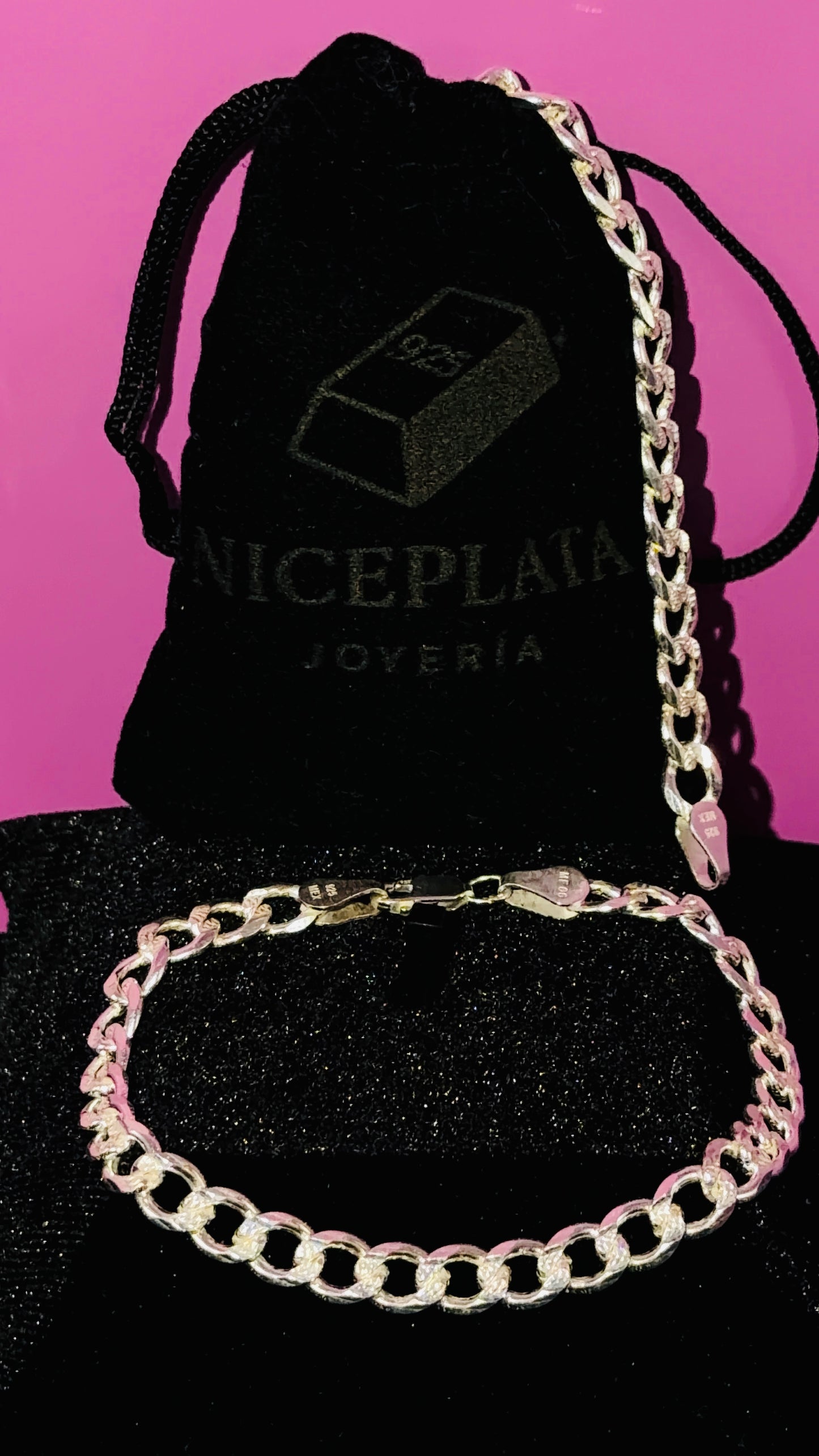 Pulsera Cubana Esgrafiada 18cm, 16cm  /  Plata .925