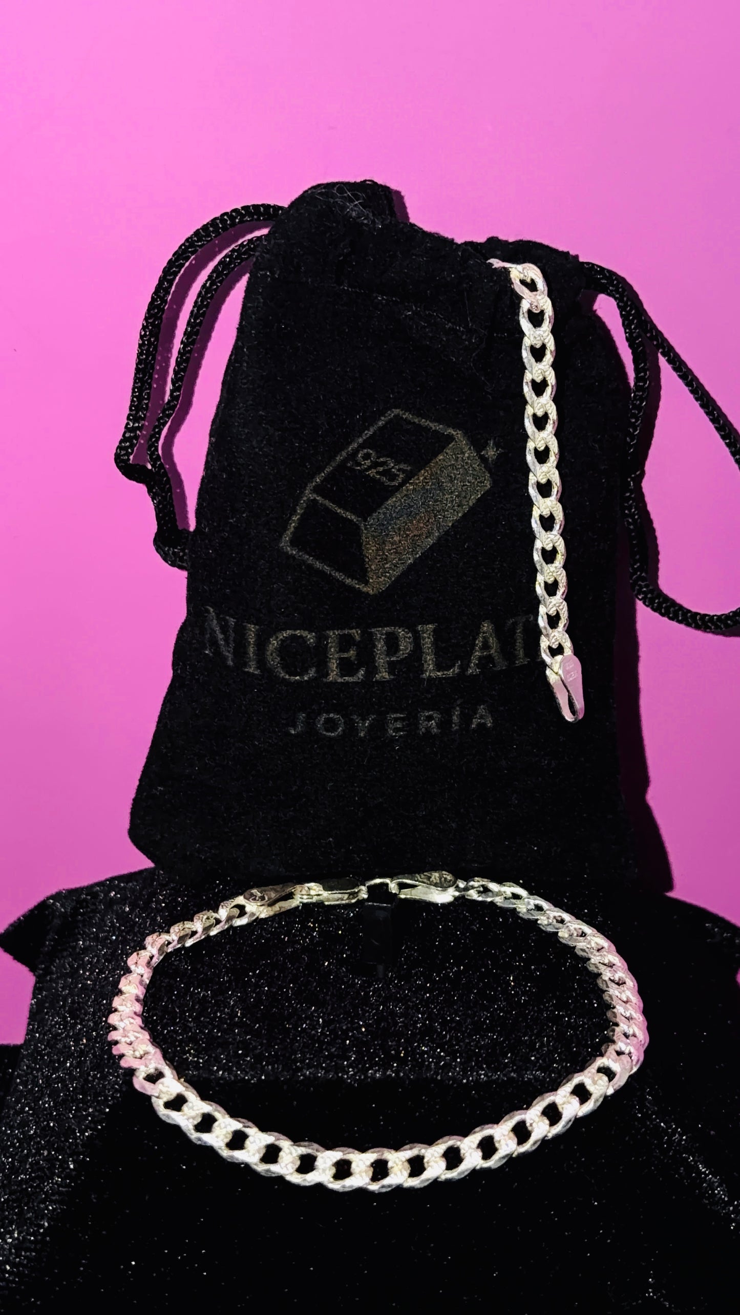 Pulsera Cubana Esgrafiada 18cm, 16cm  /  Plata .925