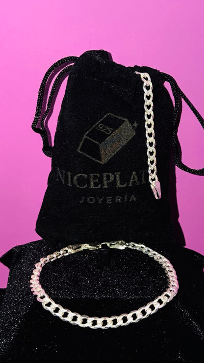 Pulsera Cubana Esgrafiada 18cm, 16cm  /  Plata .925