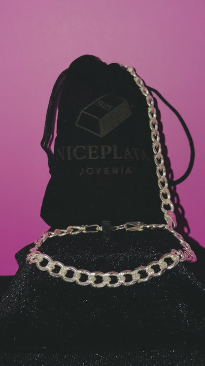 Pulsera Cubana Esgrafiada 18cm, 16cm  /  Plata .925