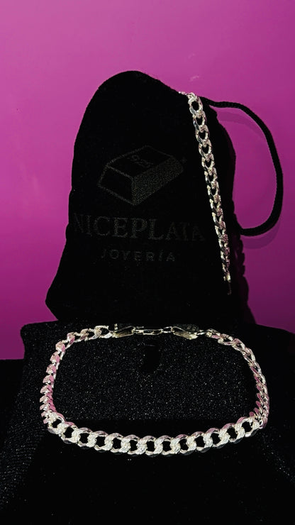 Pulsera Cubana Esgrafiada 18cm, 16cm  /  Plata .925